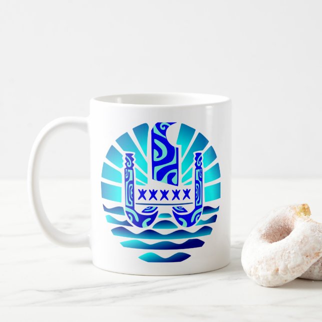 Taza De Café Drapeau de la Polynésie française (bleu) (Con donut)
