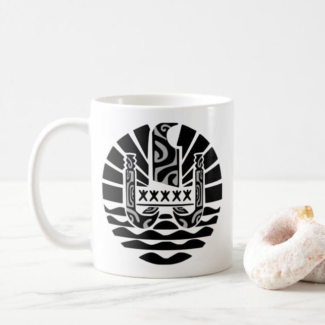Taza De Café Drapeau de la Polynésie française (noir) (Con donut)