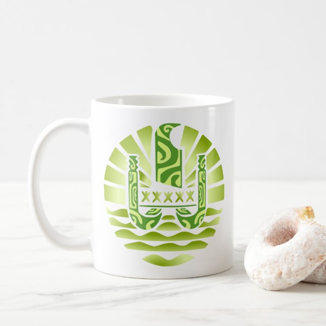 Taza De Café Drapeau de la Polynésie française (vert) (Con donut)