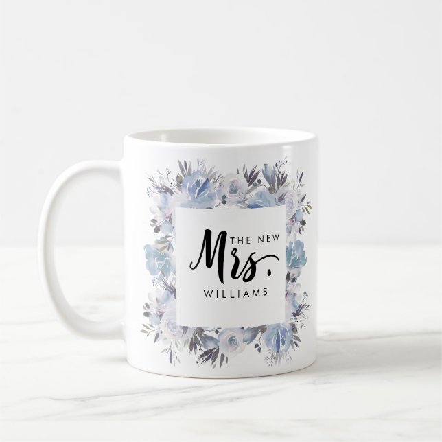 Taza De Café Dream Blue Floral BODA LA NUEVA MRS Typography (Izquierda)