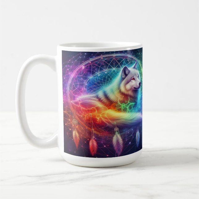 Taza De Café Dreamcatcher con un lobo místico (Izquierda)