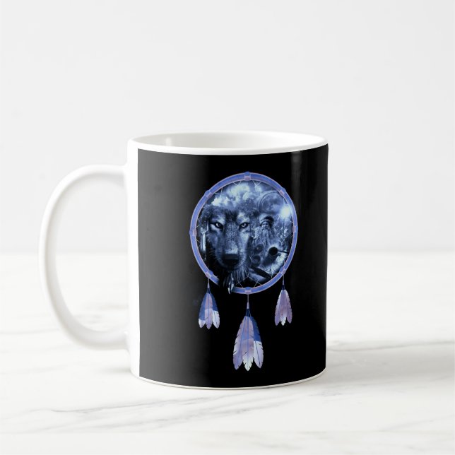 Taza De Café Dreamcatcher Wolf Moon Native American Wolves (Izquierda)