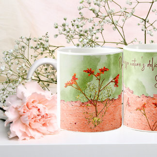 Taza De Café Dreamy Pink Green Flowers Inspirador
