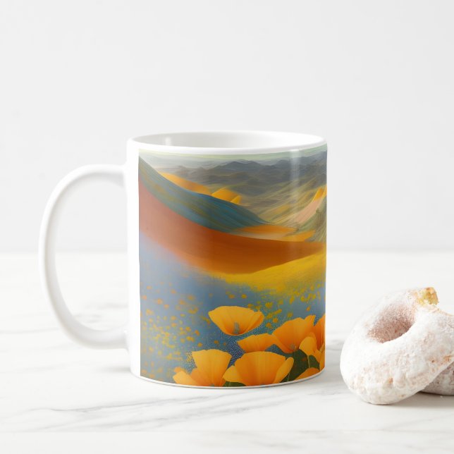 Taza De Café Dreamy Poppies Digital Art (Con donut)