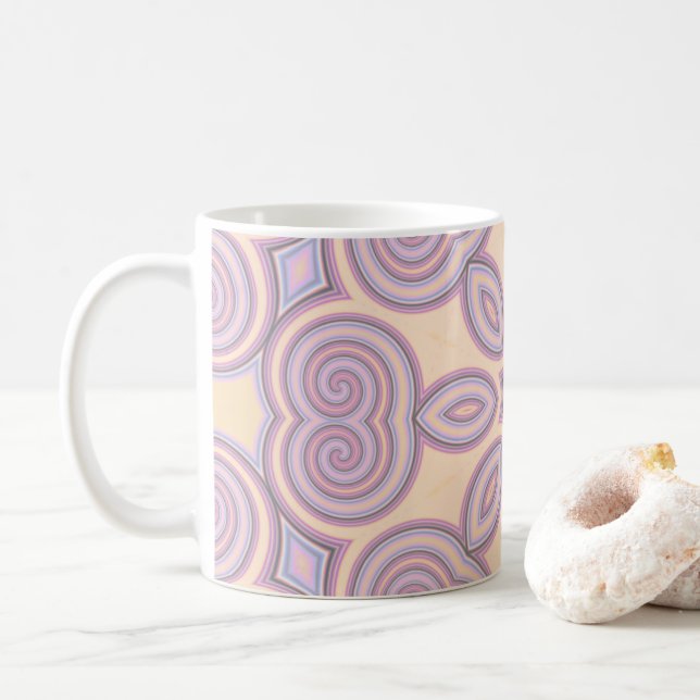 Taza De Café Dreamy Swirls - Patrón Psicodélico Pastel (Con donut)