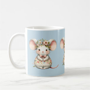 Taza De Café Dress de Ratón Floral Lindo Corona de Flores