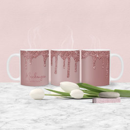 Taza De Café Drip de purpurina dorada rosa chic personalizada