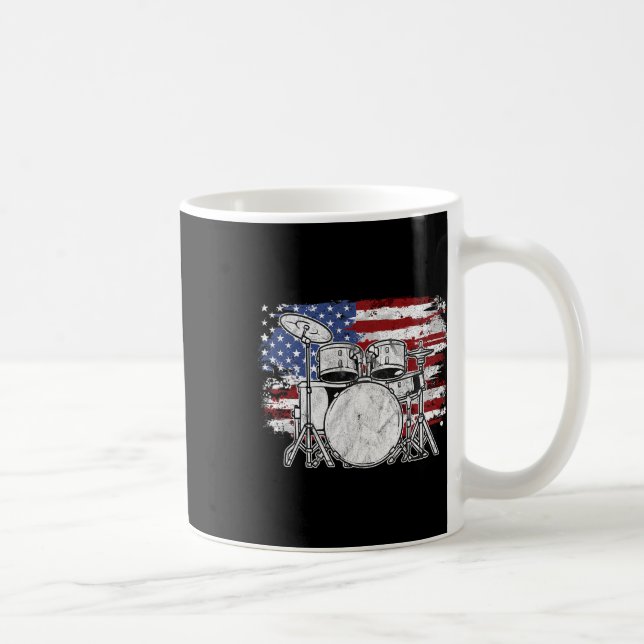 Taza De Café Drummer Set Drum Drums Bandera Estadounidense 4 De (Derecha)