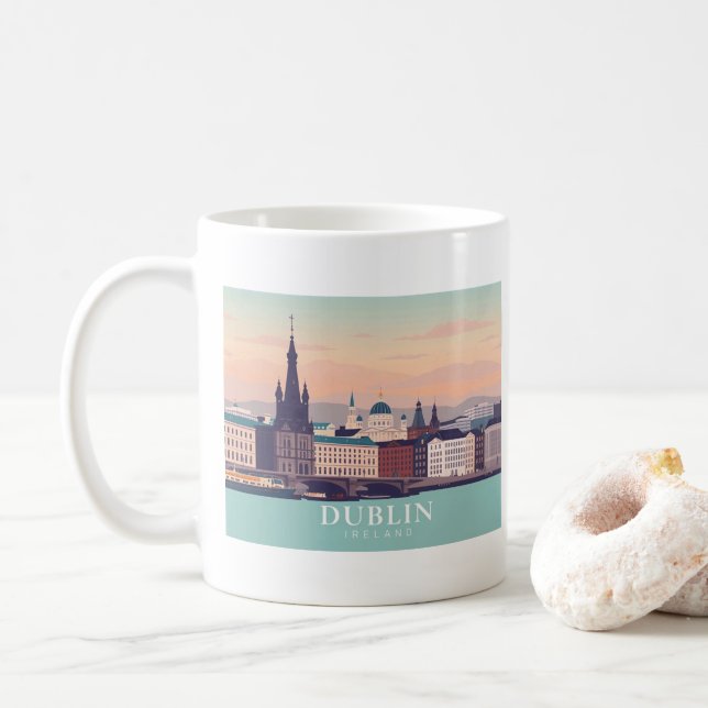 Taza De Café Dublin Ireland Pastel Travel Design (Con donut)