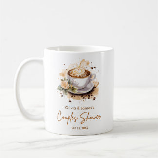 Taza De Café Ducha de novios con tema de café marrón floral par