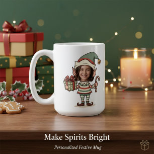 Taza De Café Duende de Navidad con Foto Personalizada