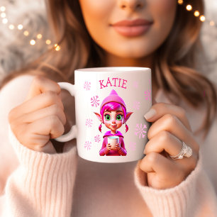 Taza De Café Duende de Navidad Personalizado Copos de Nieve Ros