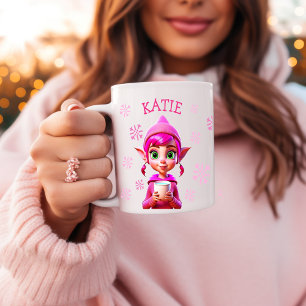 Taza De Café Duende de Navidad Personalizado Copos de Nieve Ros