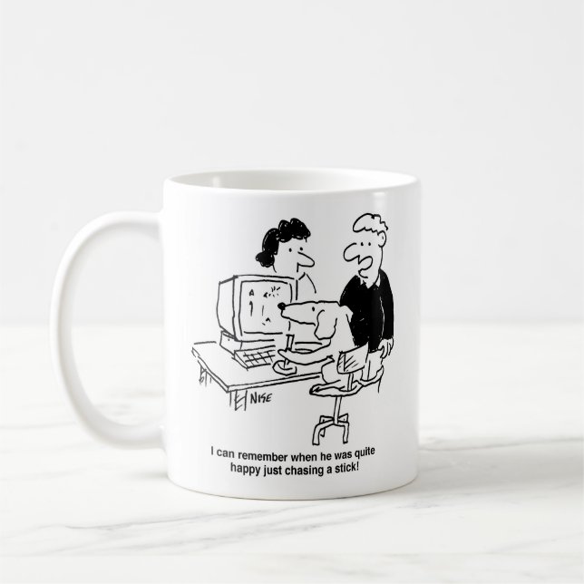 Taza De Café Dueño de perro con perro en la computadora (Izquierda)