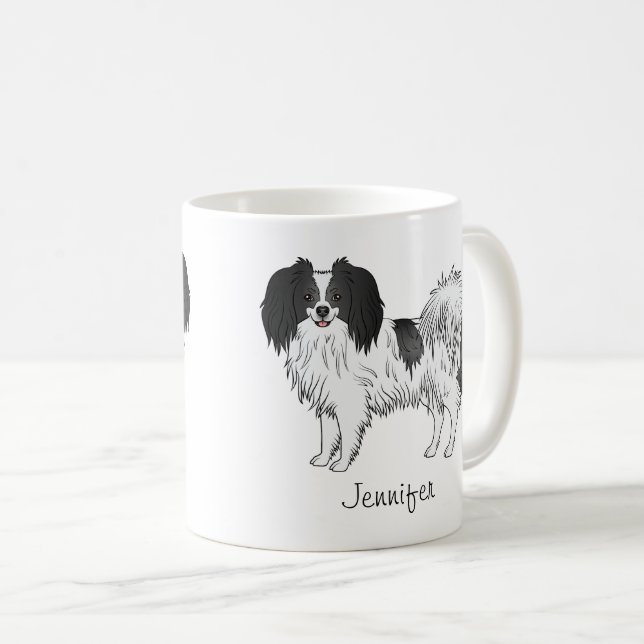Taza De Café Dueño De Perro De Falène Negro Y Blanco O Perro De (Anverso derecho)