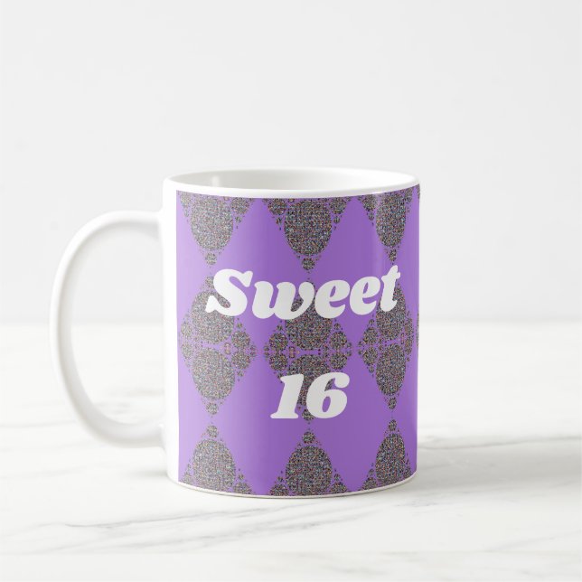 Taza De Café Dulce 16 Celebración del Patrón de Diamantes Púrpu (Izquierda)