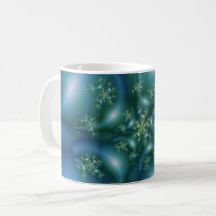 Taza De Café Dulce Ajuste de arte fractal azul y verde