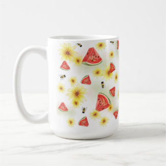 Taza De Café Dulce Ambiente de Verano Sandía, Girasoles y Abeja