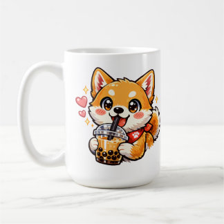 Taza De Café Dulce Anime Shiba Inu Bebiendo Bubble Tea Kawaii