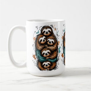Taza De Café Dulce familia de perezosos apilados – Dibujo diver
