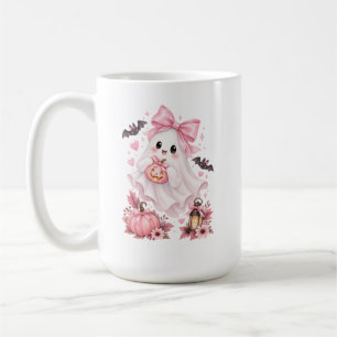 Taza De Café Dulce Fantasma con Lazo Rosa de Halloween