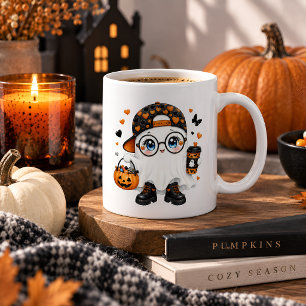 Taza De Café Dulce Fantasma de Halloween con Café y Calabaza