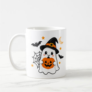 Taza De Café Dulce Fantasma de Halloween y Sombrero de Bruja de