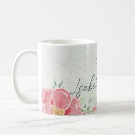 Taza De Café Dulce floral suave de color verde y rosa Purpurina