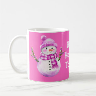 Taza De Café Dulce Hombre de Nieve Rosa Blanco Navidad Personal