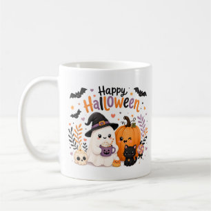 Taza De Café Dulce Kawaii Feliz Halloween Fantasma y Calabaza