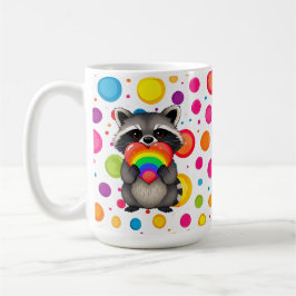 Taza De Café Dulce mapache personalizado con corazón arco iris