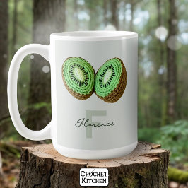 Taza De Café Dulce Moderno Crochet Verde Mínimo Nombre Kiwi