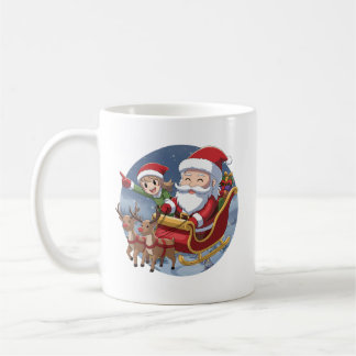 Taza De Café Dulce Navidad Chibi Santa y Elfo – Ilustración Nav