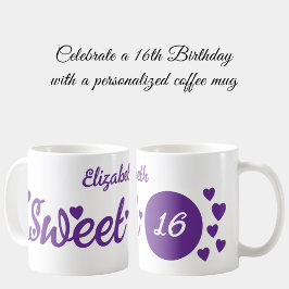 Taza De Café Dulce nombre 16 púrpura 16 cumpleaños