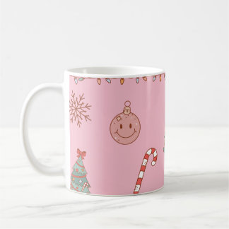 Taza De Café Dulce Pastel Nostálgico Rosa Navidad Retro