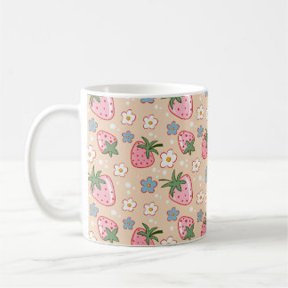 Taza De Café Dulce patrón continuo de fresa y margarita