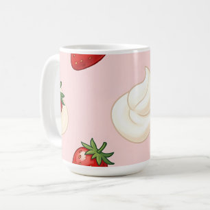 Taza De Café Dulce patrón de crema batida de fresa linda