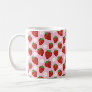 Taza De Café Dulce patrón de fresa en fondo rosa