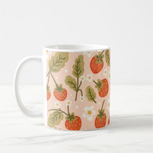 Taza De Café Dulce patrón sin fisuras de fresa roja dibujada a