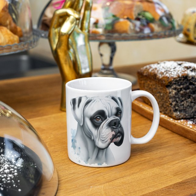 Taza De Café Dulce perro de boxer blanco en acuarela (Subido por el creador)
