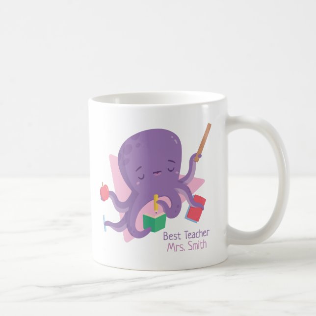 Taza De Café Dulce Pulpo Morado Profesor Personalizado (Derecha)