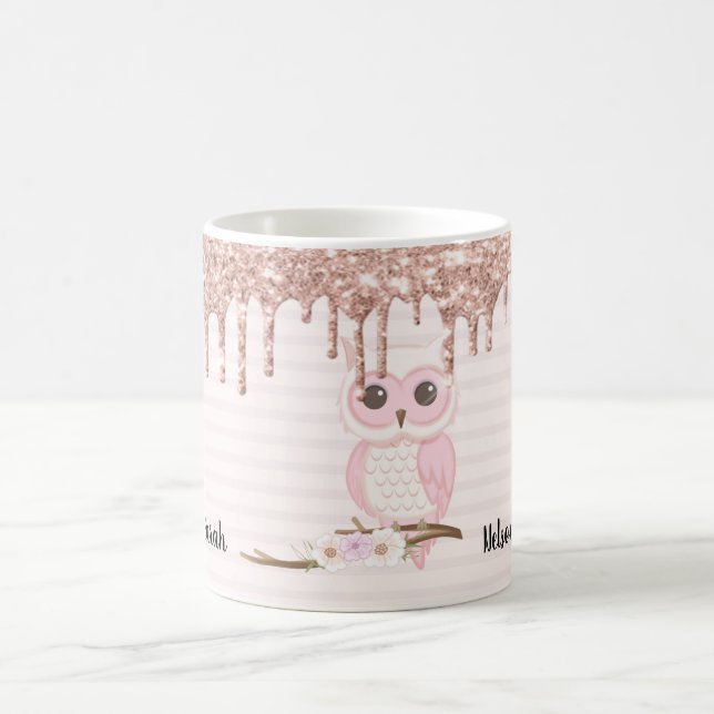 Taza De Café Dulce Purpurina Girly Pink Owl (Centro)