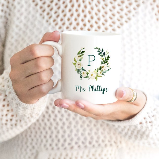 Taza De Café Dulce Vegetación Wreath Mrs Monogram (Subido por el creador)