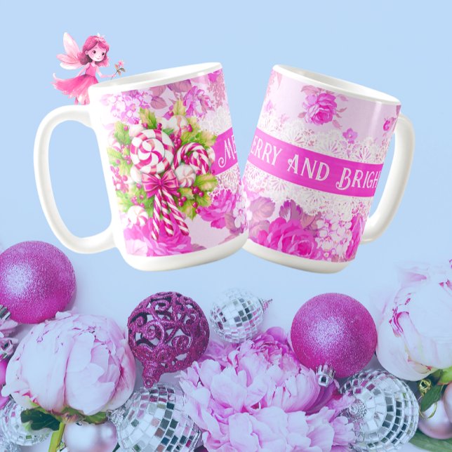 Taza De Café Dulce y acogedor Navidades de cabaña rosa y morado (So sweet, feminine and lacy)
