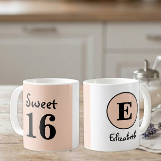 Taza De Café Dulces 16 monograma nombre melocotón