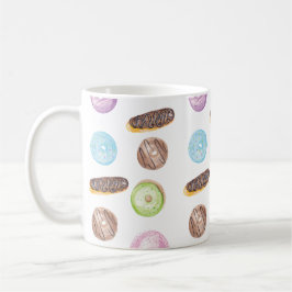 Taza De Café Dulces Fantasías de Donas y Éclairs Acuarela