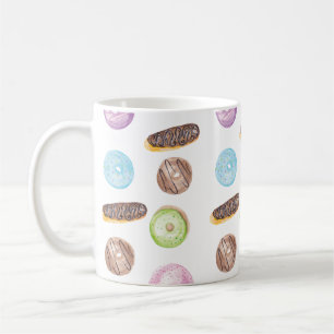 Taza De Café Dulces Fantasías de Donas y Éclairs Acuarela