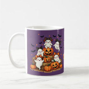 Taza De Café Dulces Fantasmas de Halloween con Lazos Coquette y