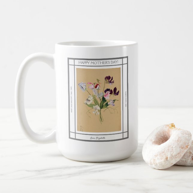 Taza De Café Dulces flores de guisantes invitan el día de la ma (Con donut)
