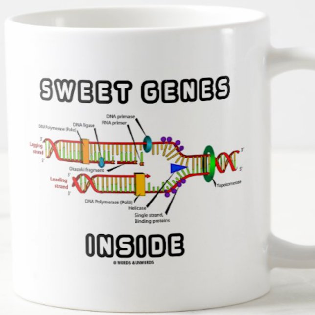 Taza De Café Dulces genes dentro del humor de replicación del A (Mug for anyone with a sweet tooth featuring DNA replication & the saying "Sweet Genes Inside")